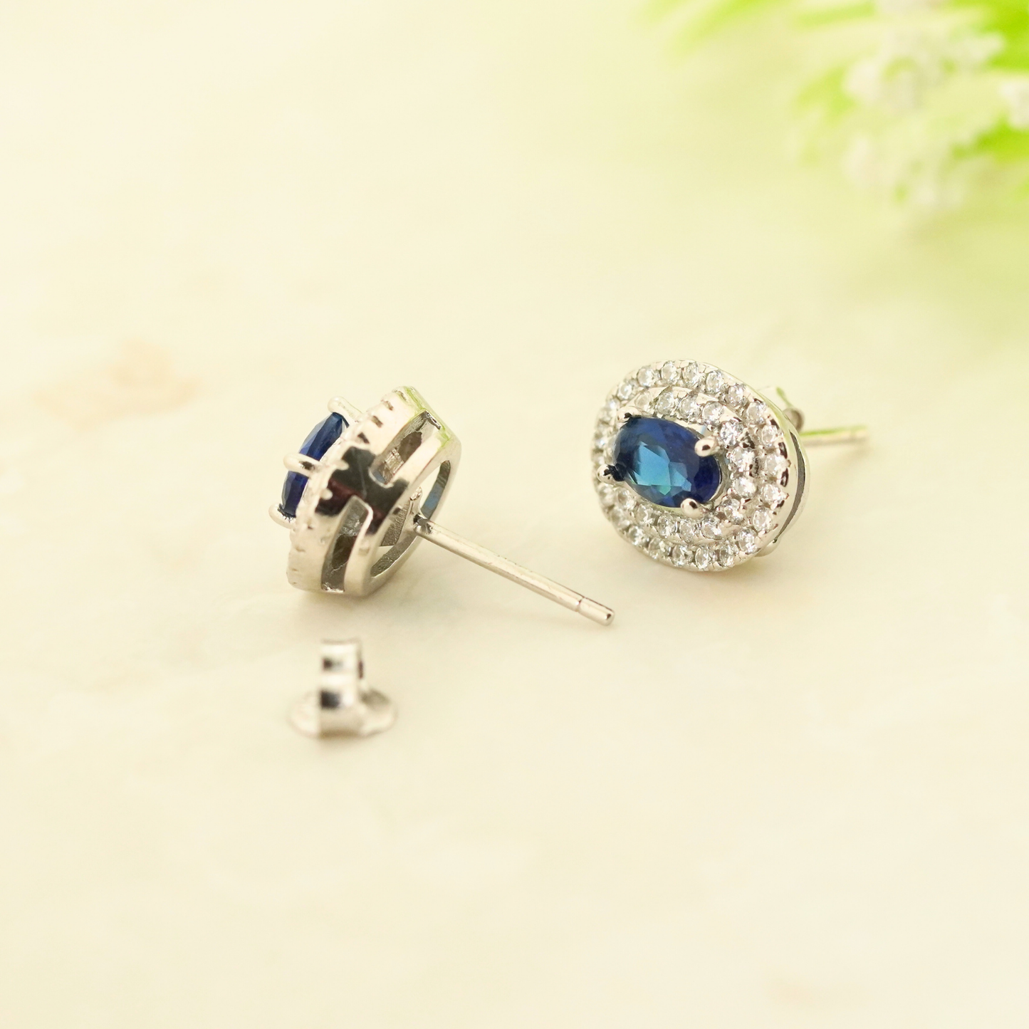 Blue Radiance Rhodium Earrings