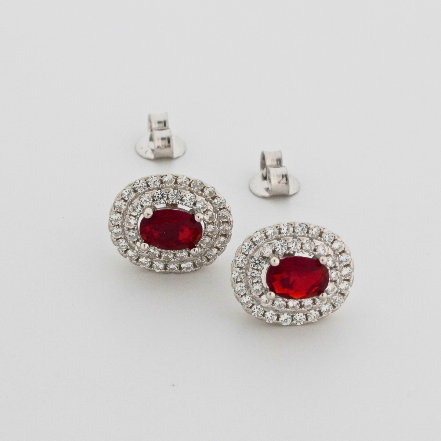 Red Radiance Rhodium Earrings