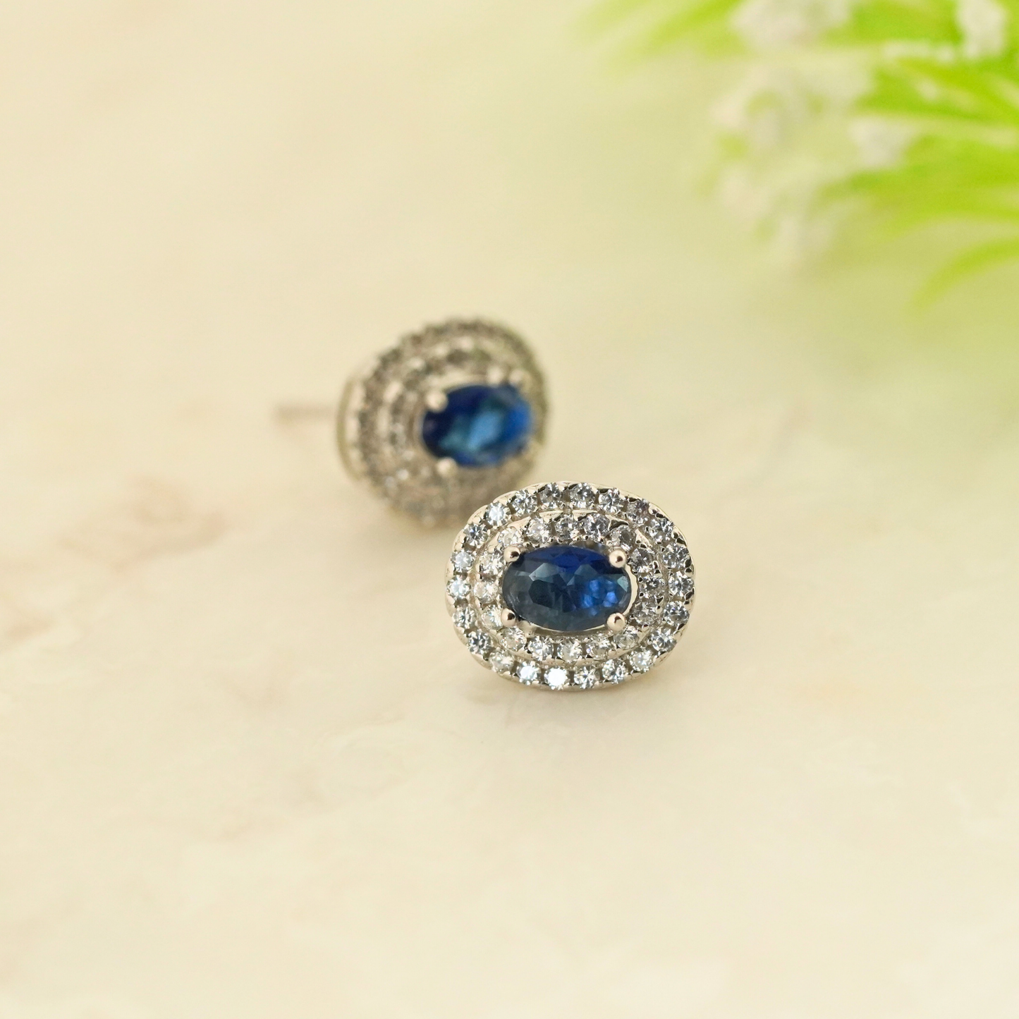 Blue Radiance Rhodium Earrings