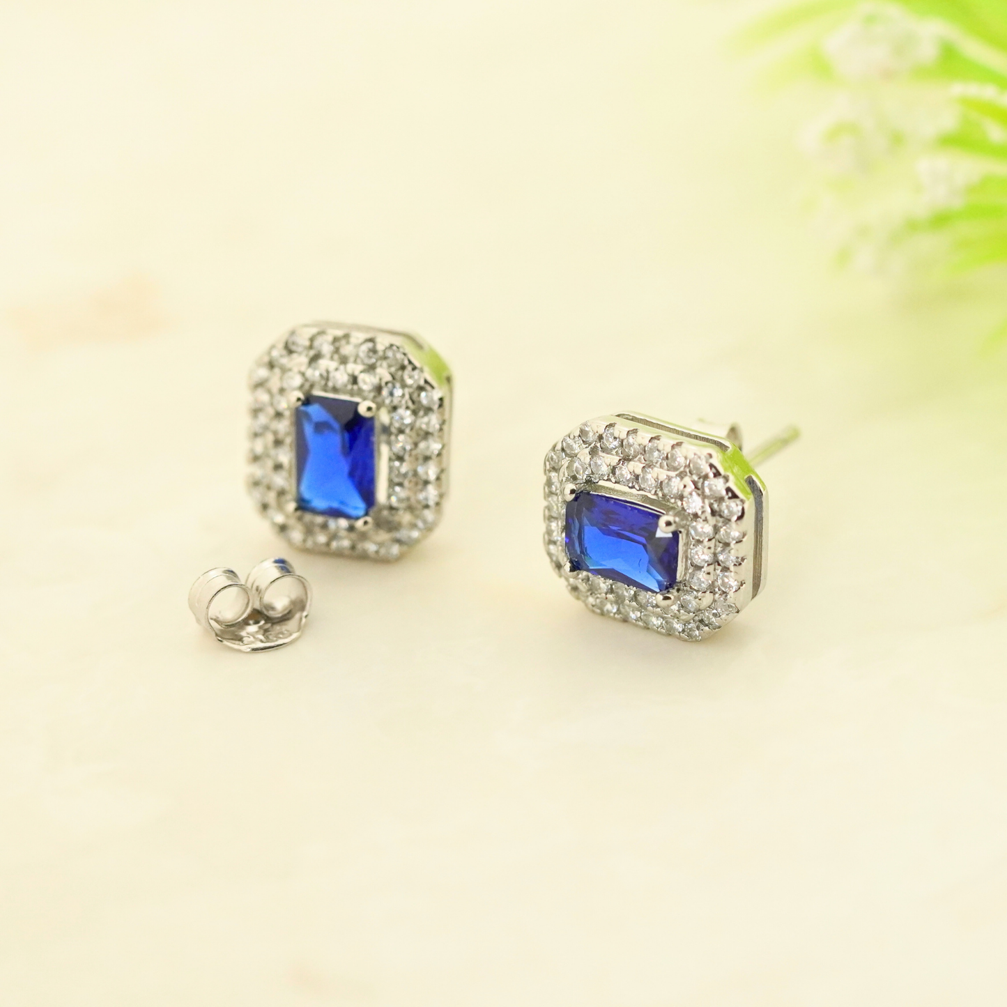 Blue Quadra Rhodium Earrings