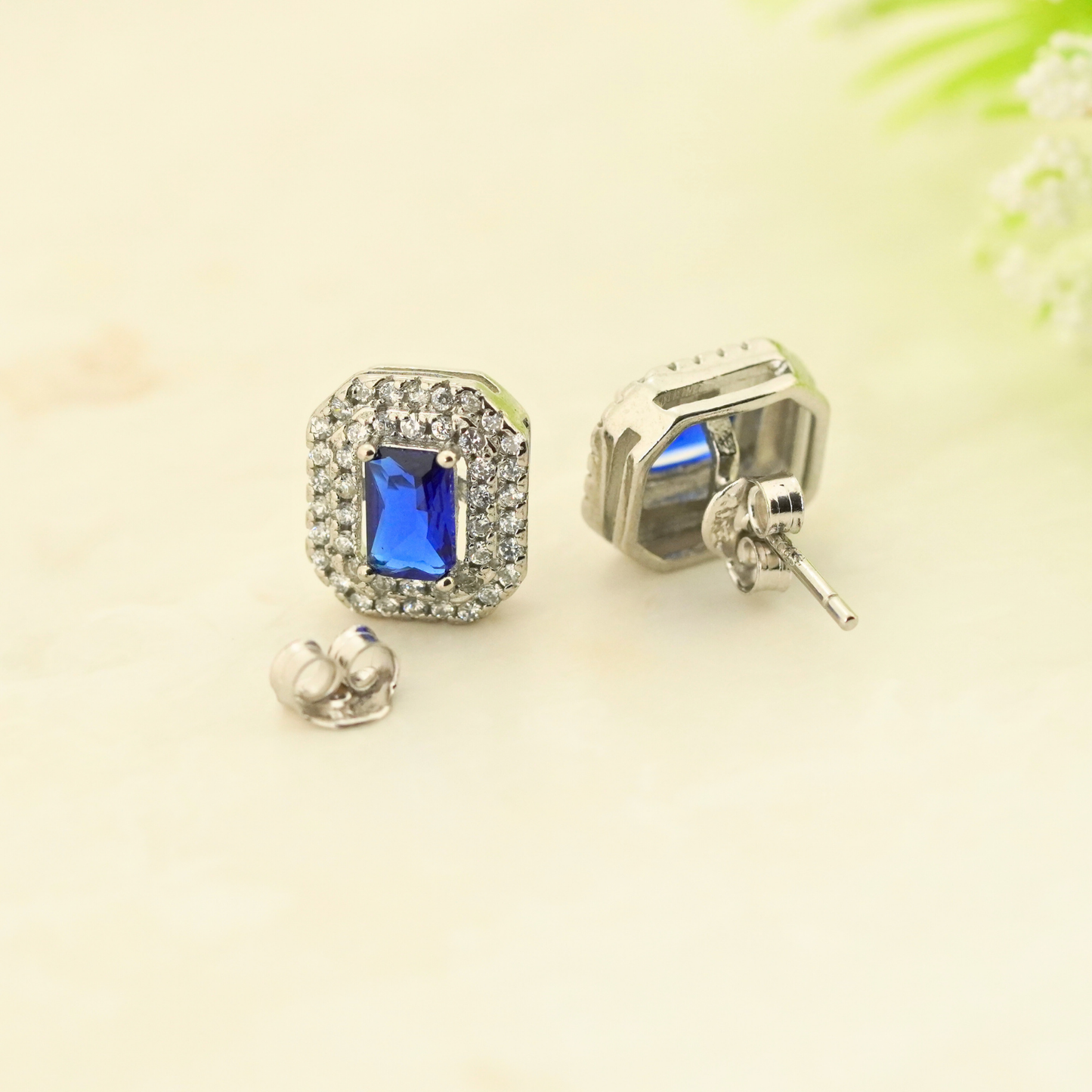 Blue Quadra Rhodium Earrings