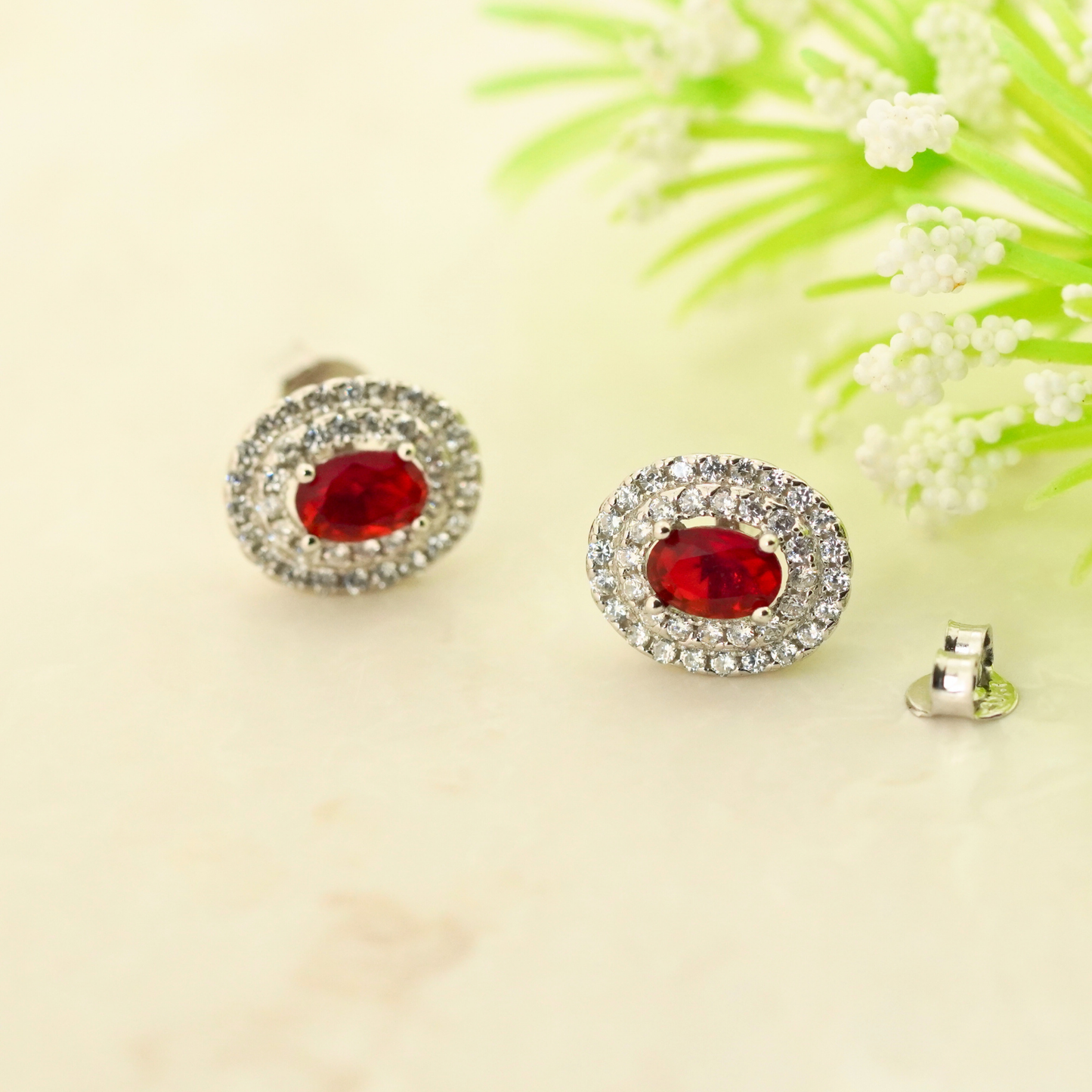 Red Radiance Rhodium Earrings