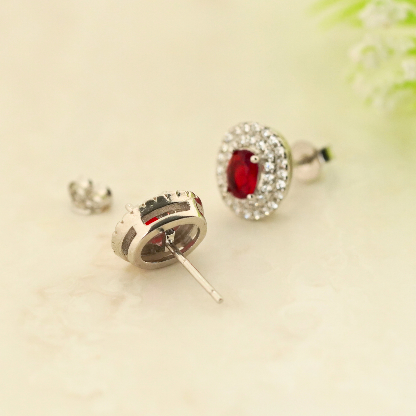 Red Radiance Rhodium Earrings