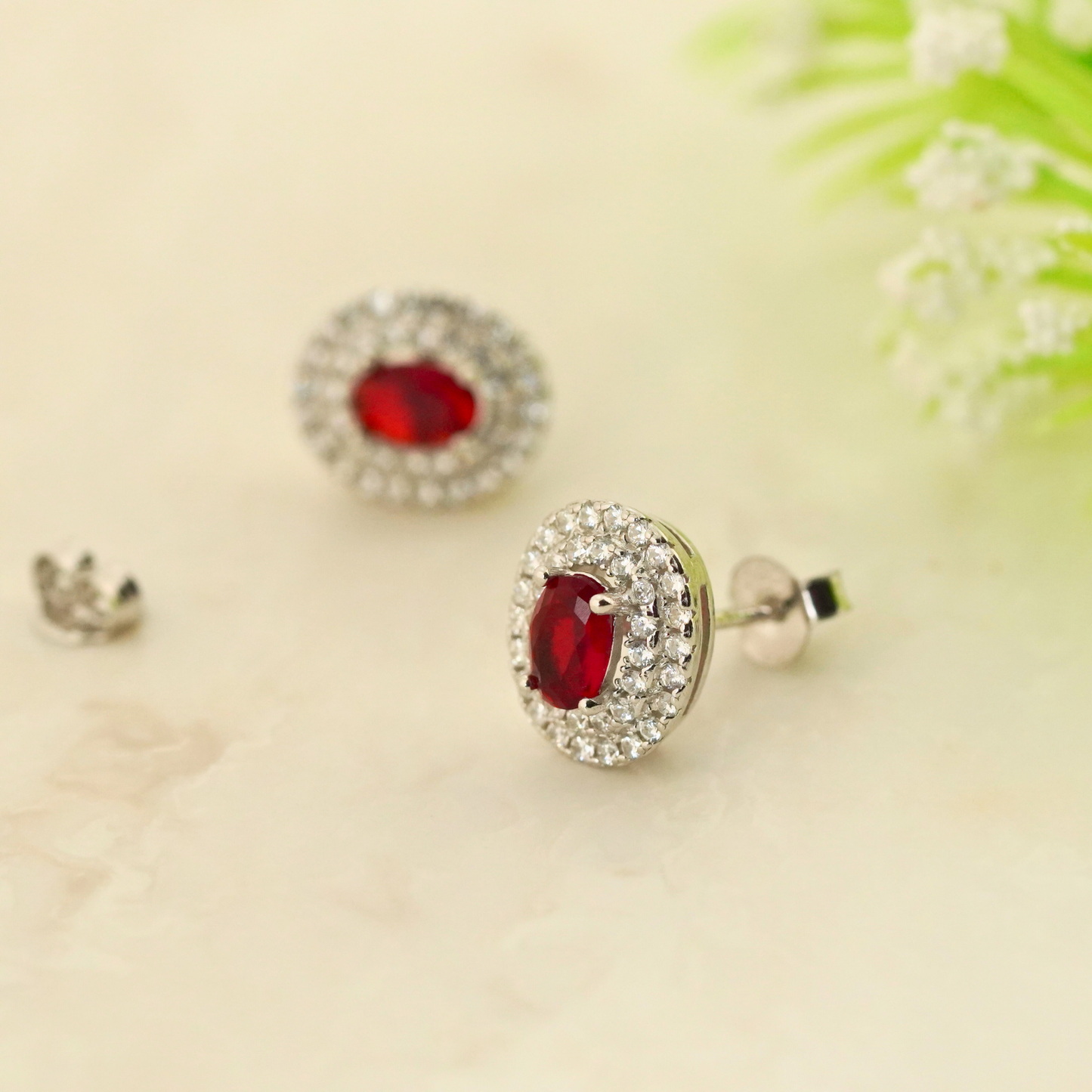 Red Radiance Rhodium Earrings