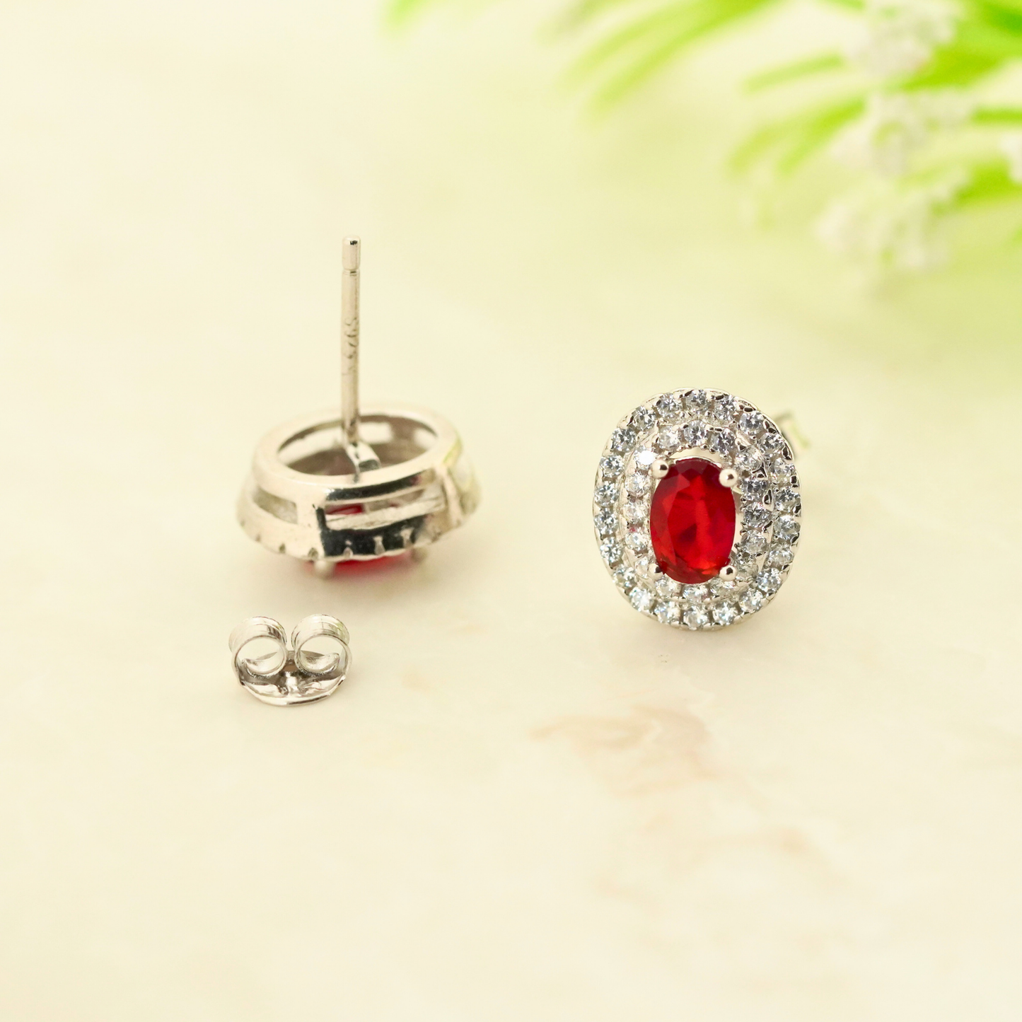 Red Radiance Rhodium Earrings