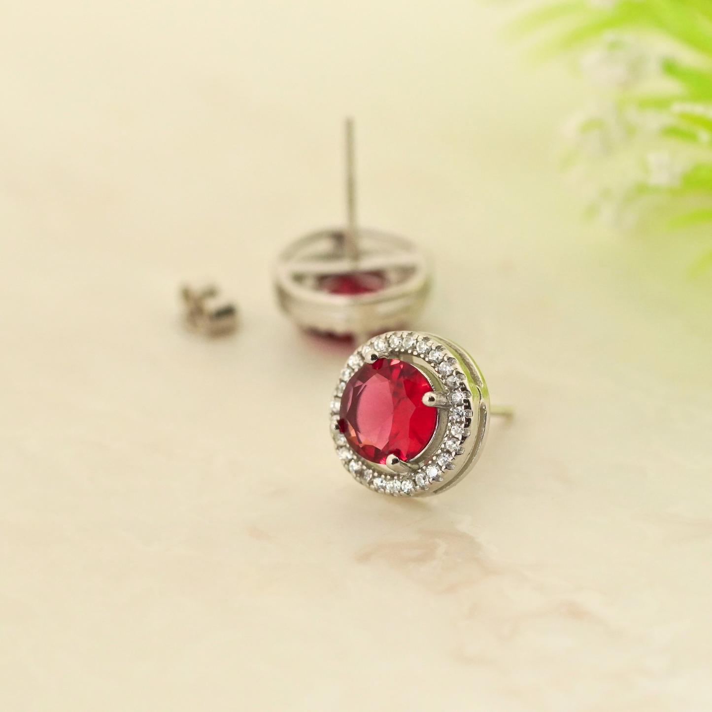 Scarlet Circle Rhodium Earrings
