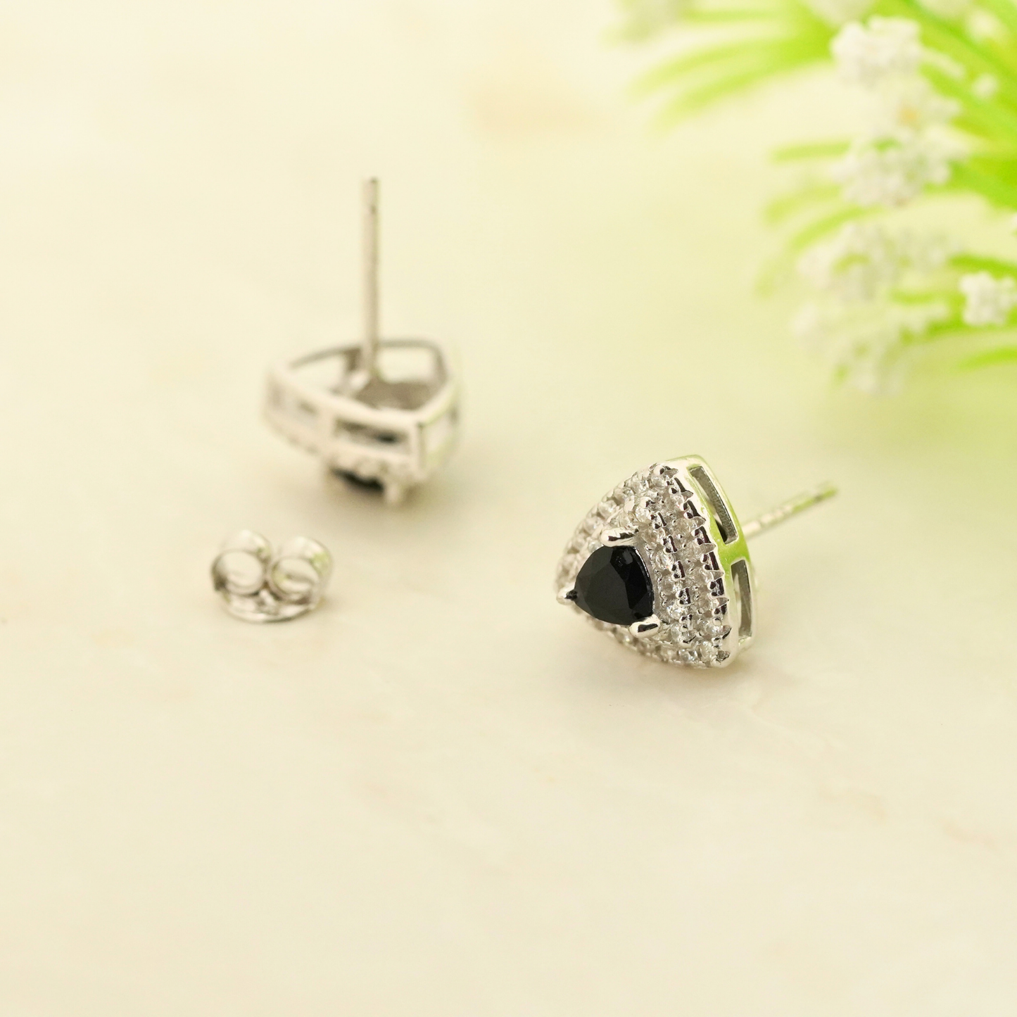Black Trielle Rhodium Earrings