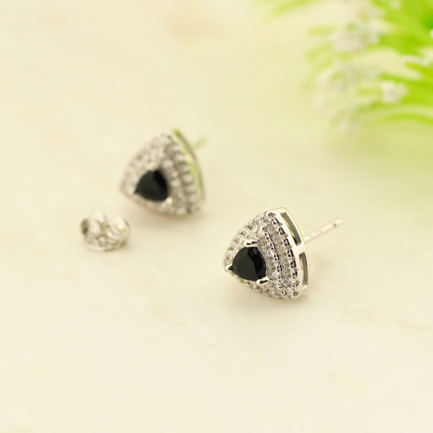 Black Trielle Rhodium Earrings