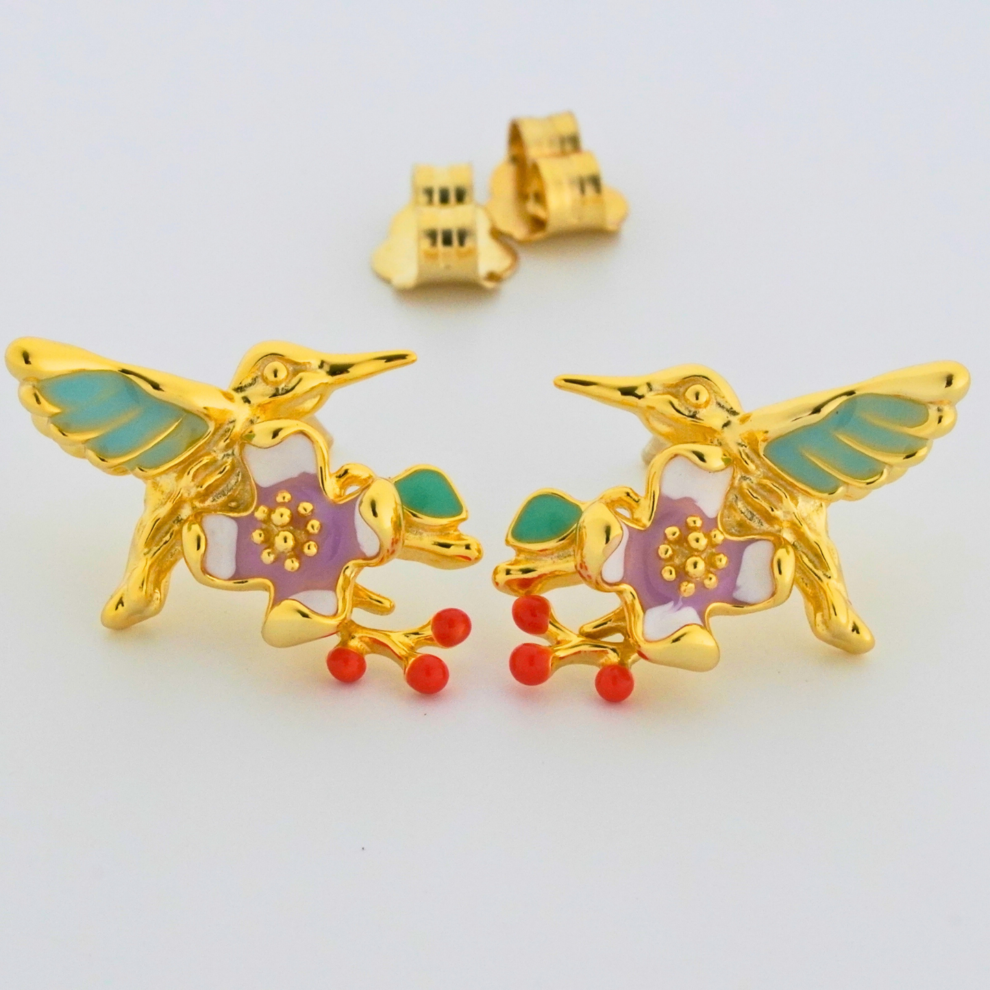 Plume Enamel Rhodium & Gold Earrings