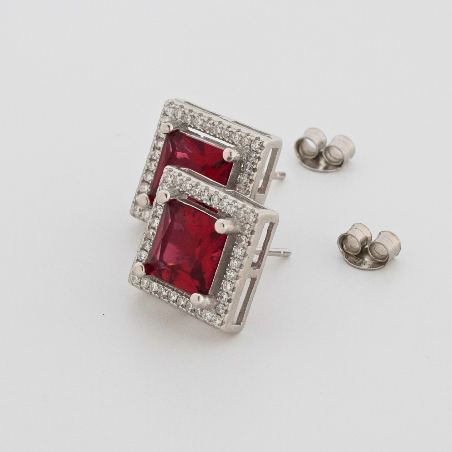 Scarlet Square Rhodium Earrings