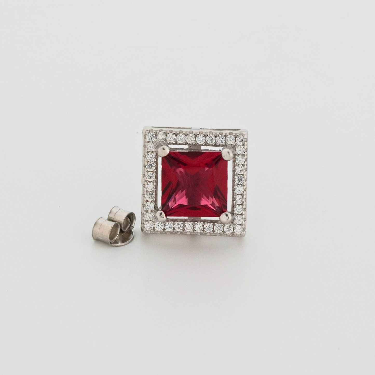 Scarlet Square Rhodium Earrings