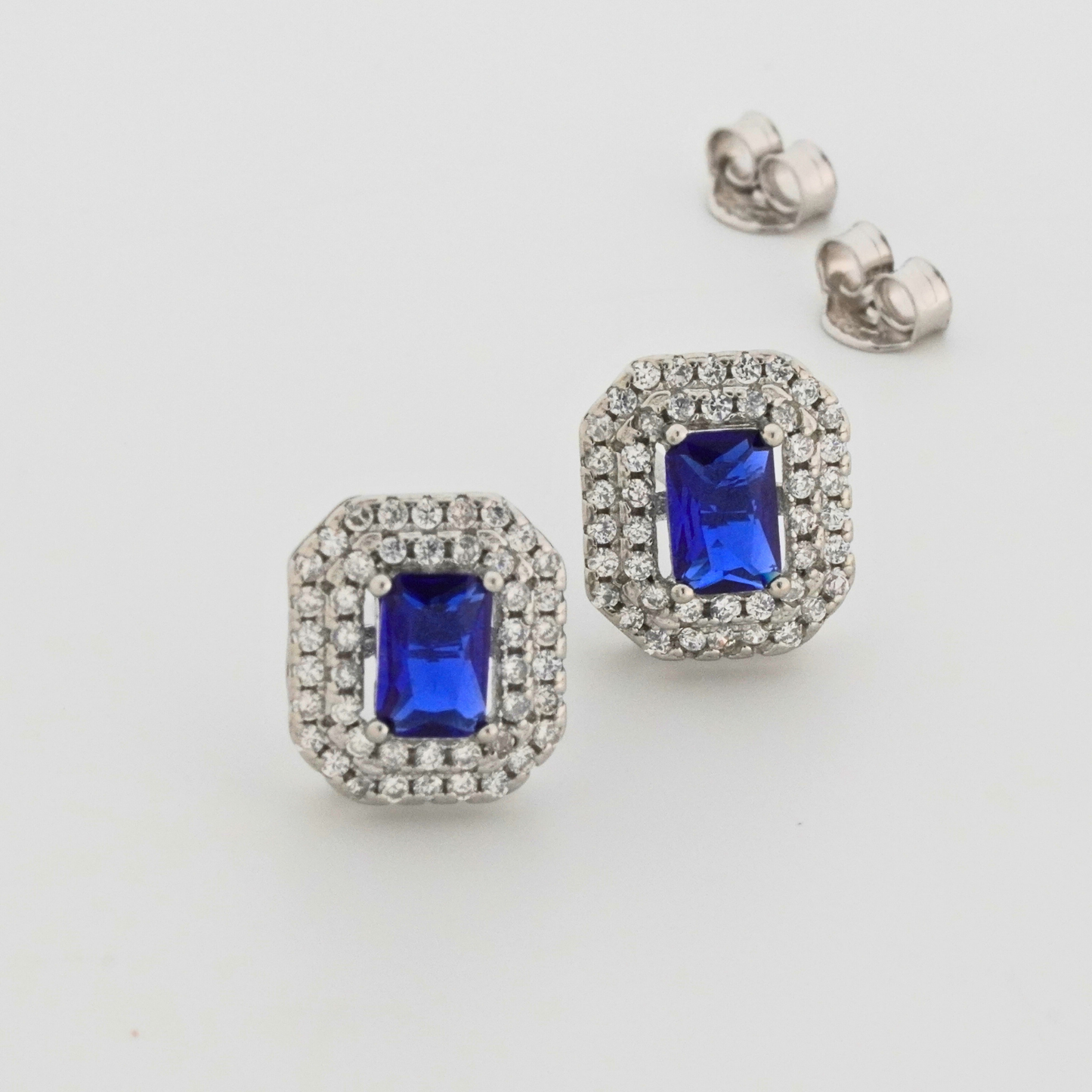 Blue Quadra Rhodium Earrings