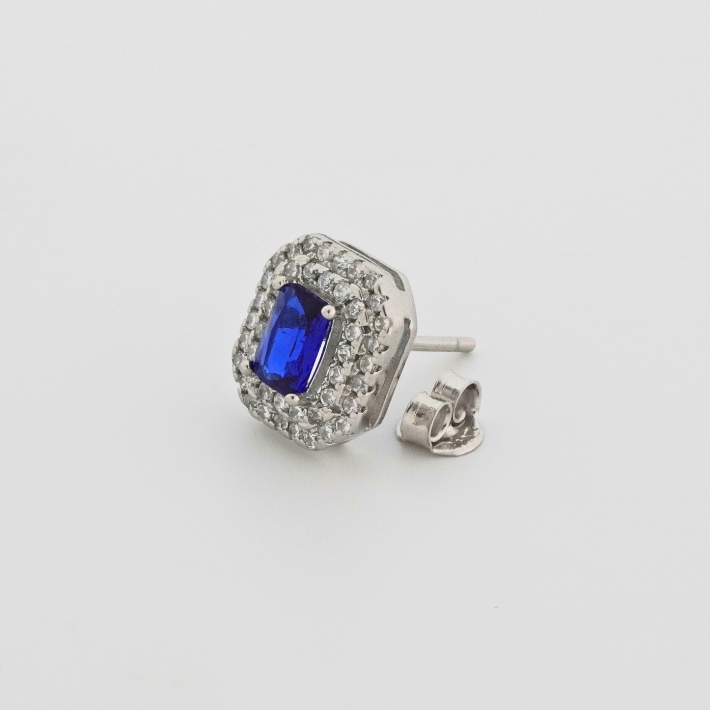 Blue Quadra Rhodium Earrings