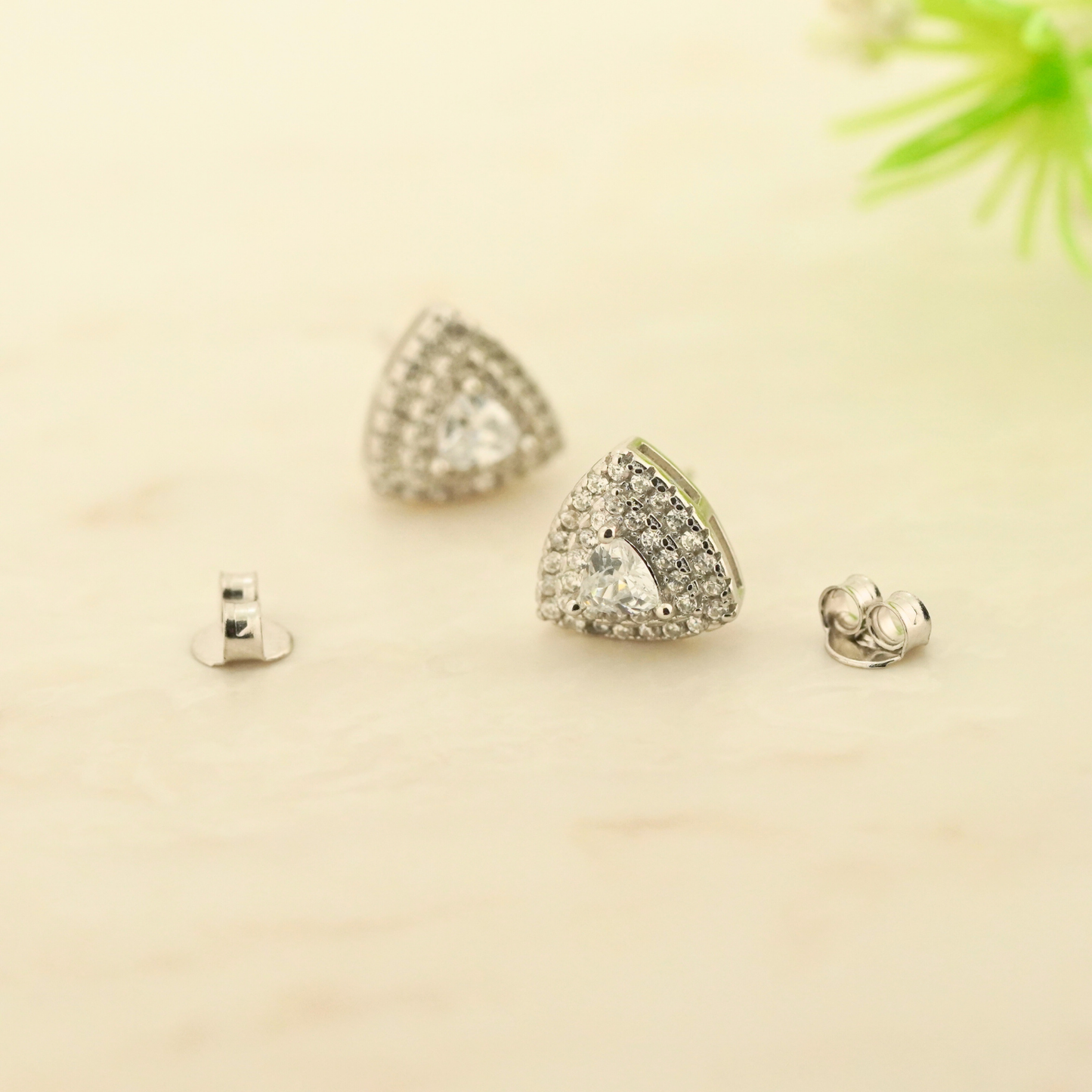 White Trielle Rhodium Earrings