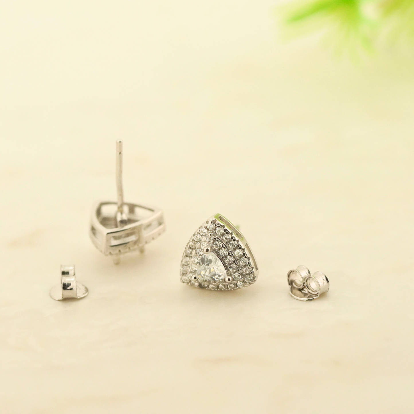 White Trielle Rhodium Earrings