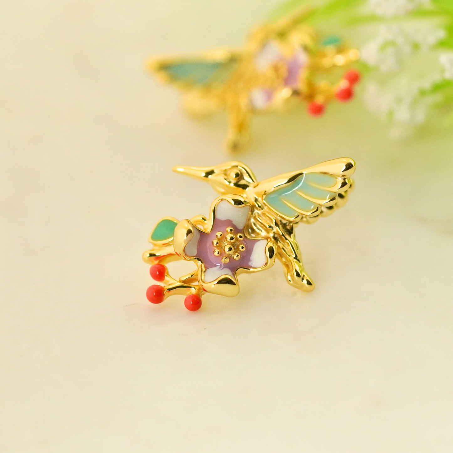 Plume Enamel Rhodium & Gold Earrings
