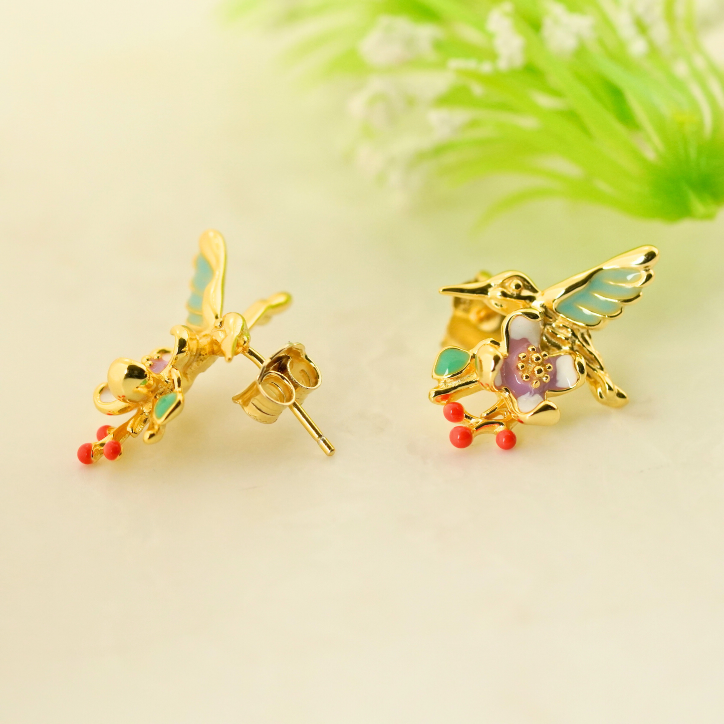 Plume Enamel Rhodium & Gold Earrings