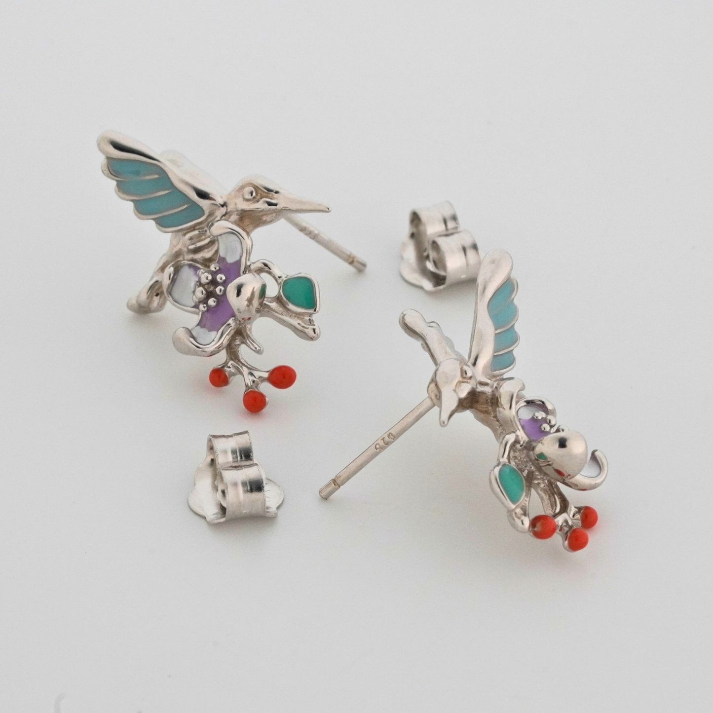 Plume Enamel Rhodium Earrings