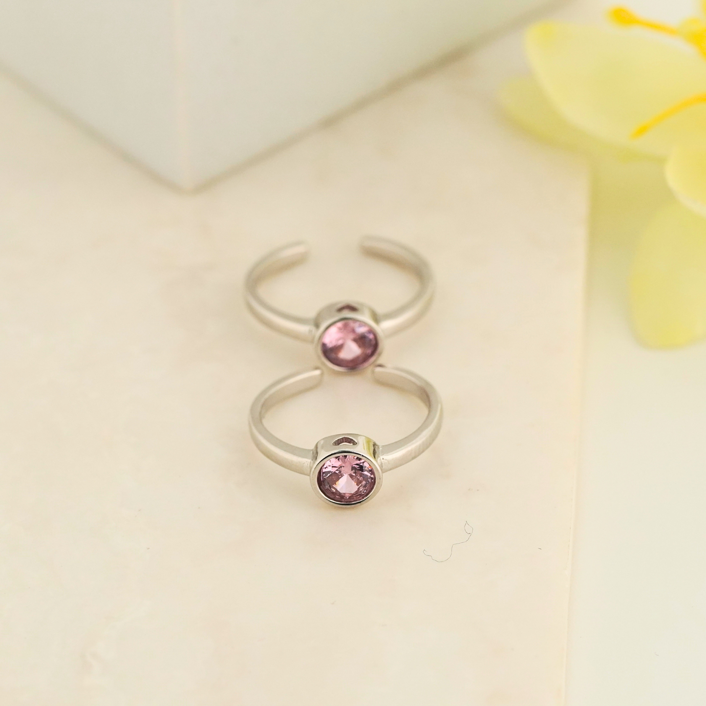 Pink Singularity Rhodium Toe Rings