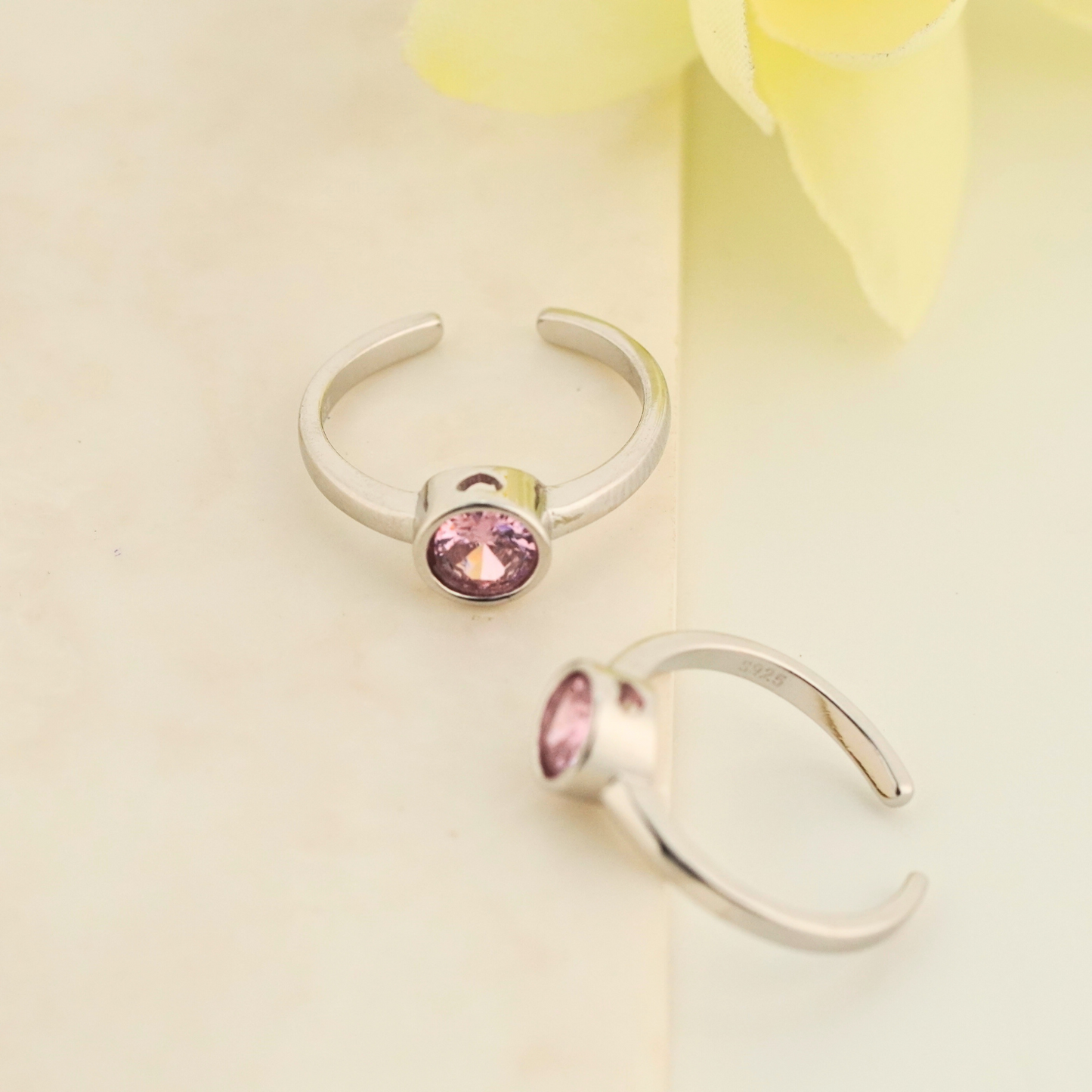 Pink Singularity Rhodium Toe Rings