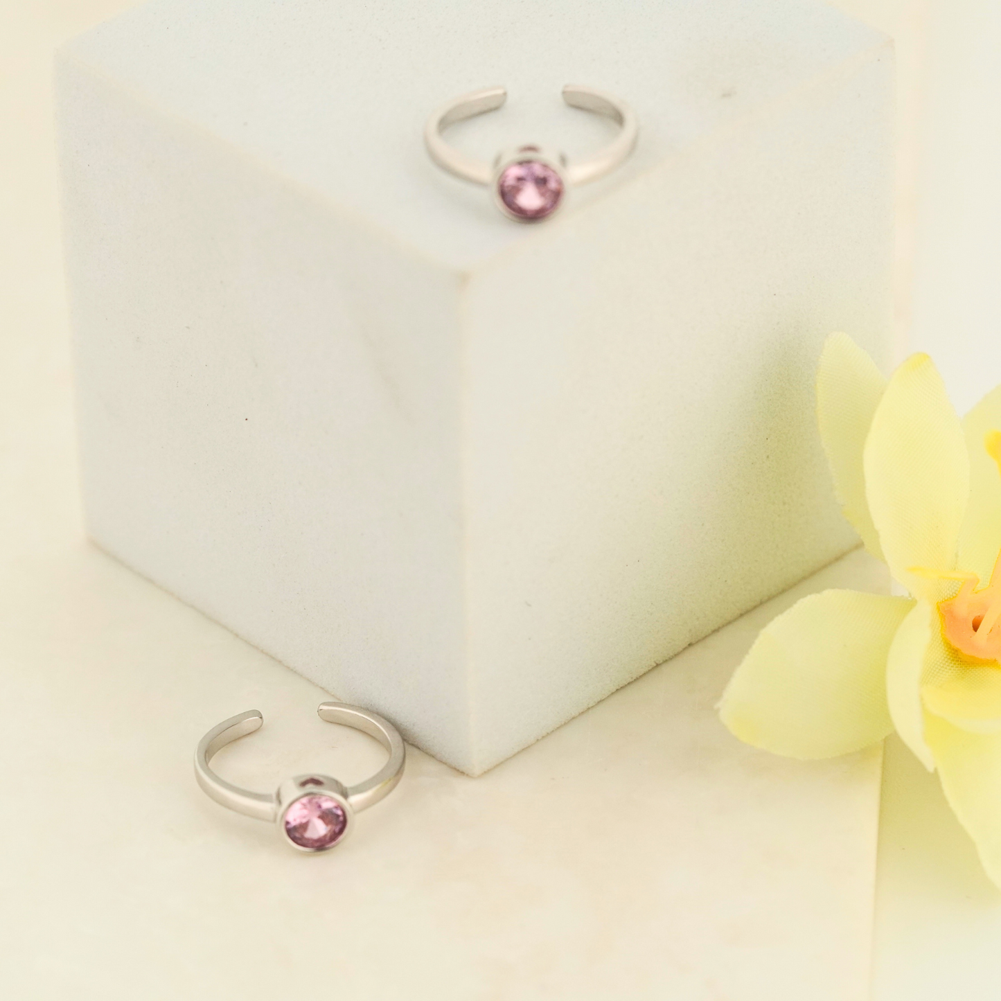 Pink Singularity Rhodium Toe Rings
