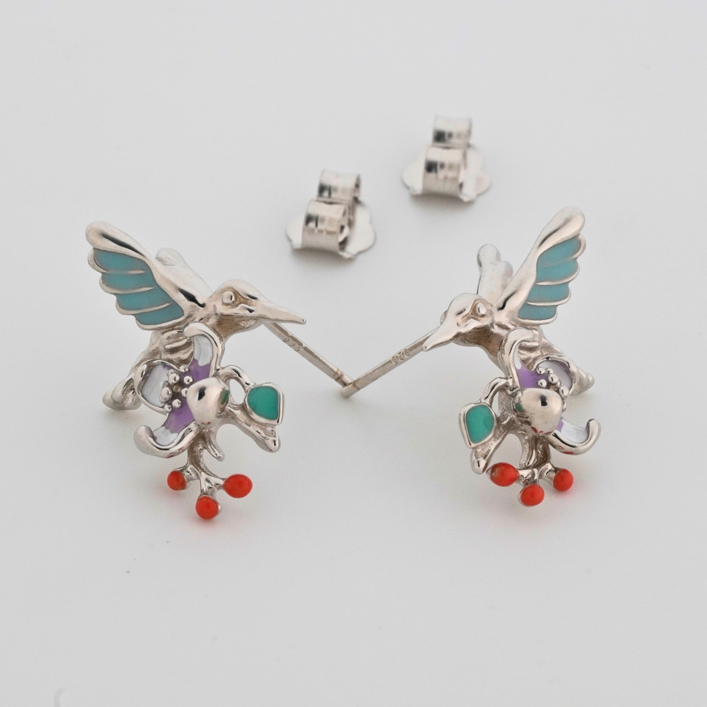 Plume Enamel Rhodium Earrings