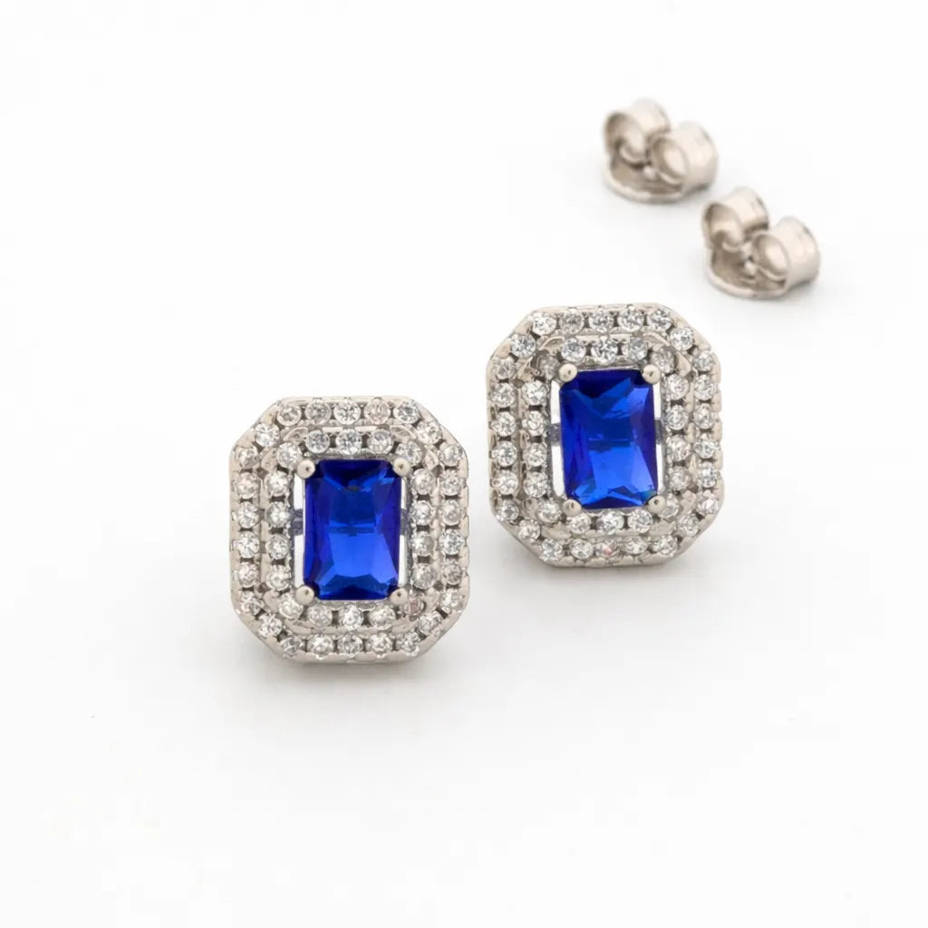 Blue Quadra Rhodium Earrings 10
