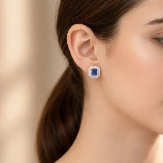 Blue Quadra Rhodium Earrings 9
