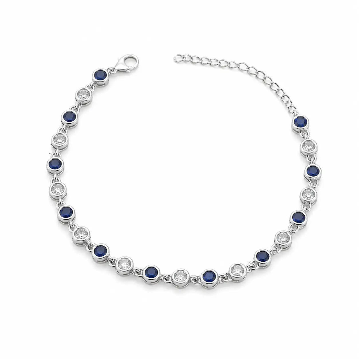 Blue & White Studded Rhodium Bracelet for Women 3