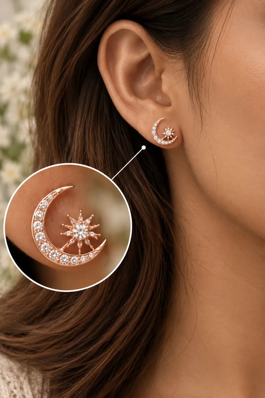 Cosmic Pair Rhodium & Rose Gold Earrings 2