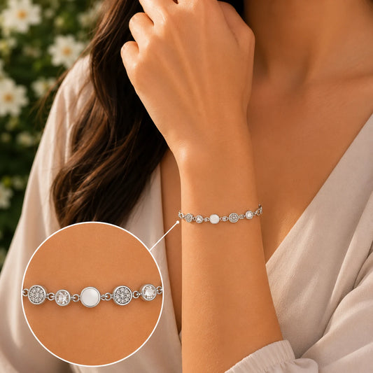 Coupled Studded Rhodium Bracelet for Women 2