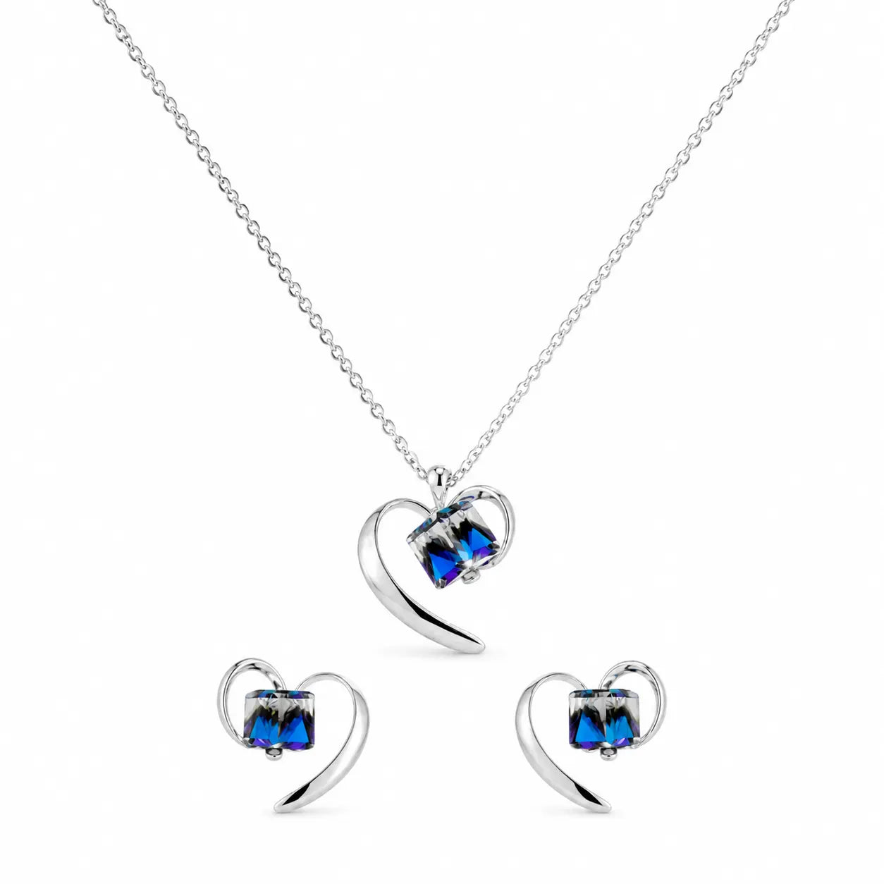 Cubic Hearts Rhodium Pendant Set With Removable Cable Chain 3