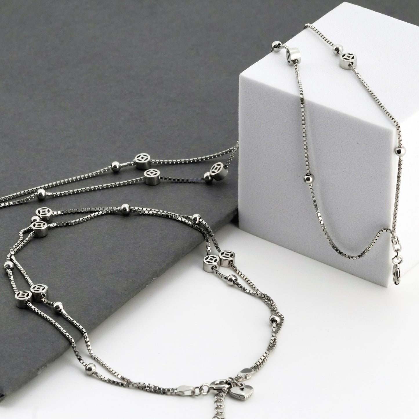 Layers Minimal Rhodium Anklet