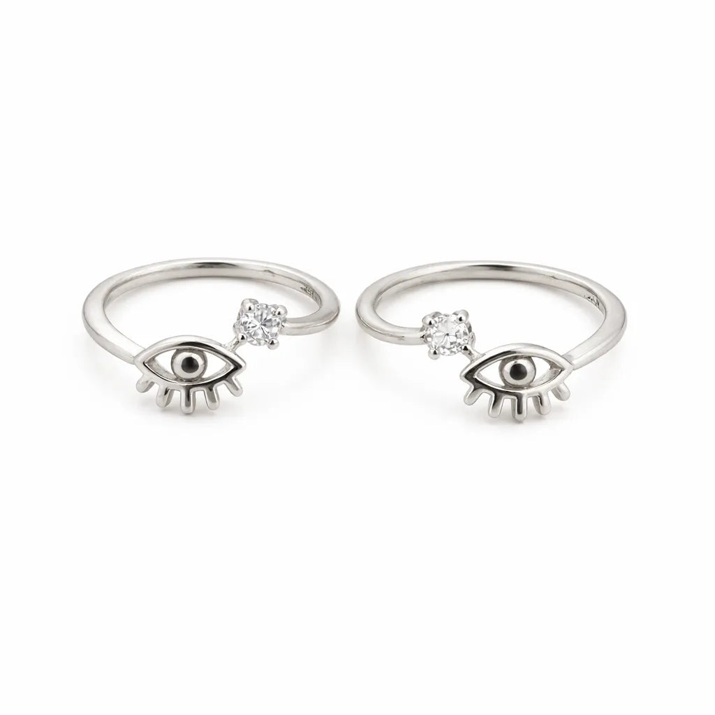 Eyes and Gems Rhodium Toe Rings 9