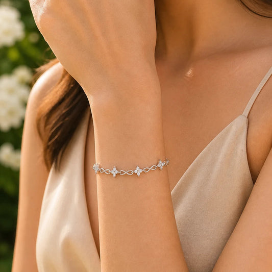 Flowerstrip Studded Rhodium Bracelet for Women 2