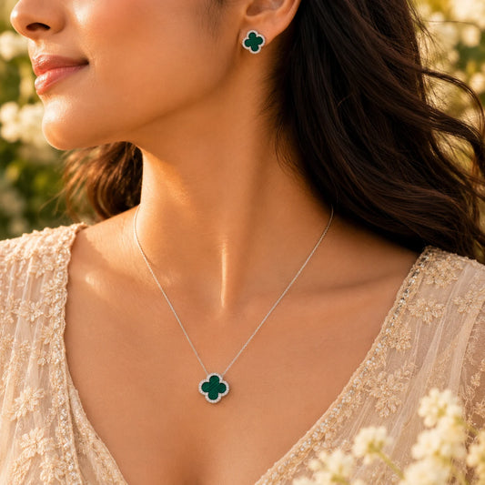 Four Leaf Luck Rhodium Pendant Set with Cable Chain 2