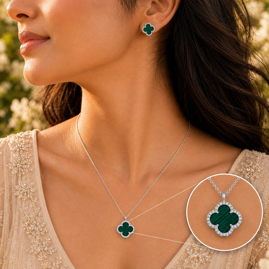 Four Leaf Luck Rhodium Pendant Set with Cable Chain 4