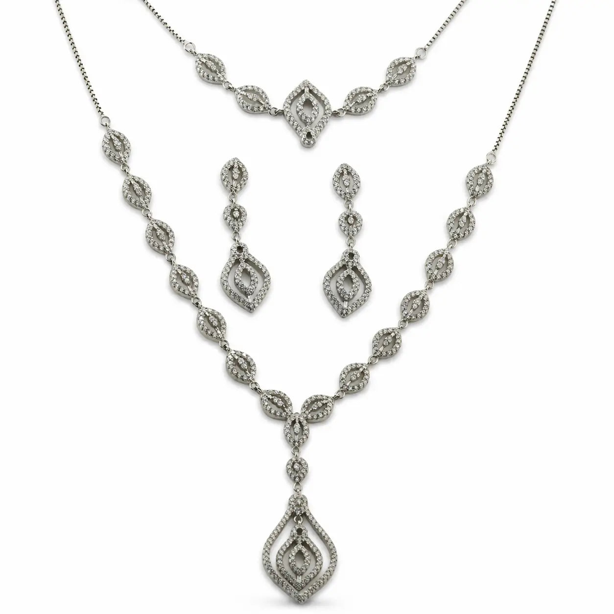 Glacia Rhodium Necklace Set With Bracelet 3