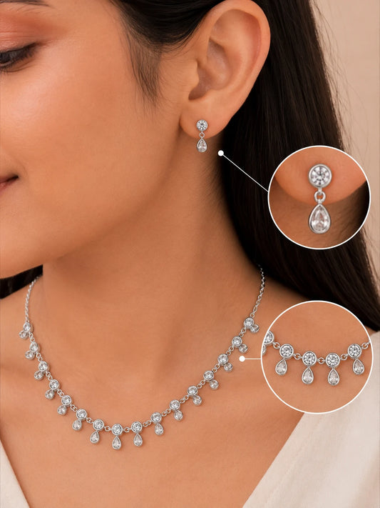 Illustria White Studded Rhodium Necklace Set 2