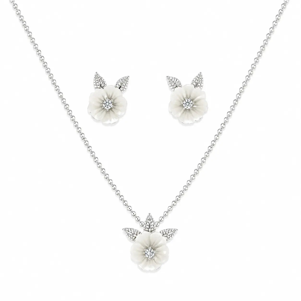 La Flora MOP Rhodium Pendant Set 4