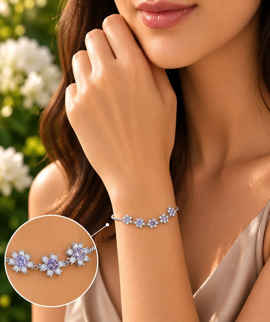 Lavender Bloom Adjustable Studded Rhodium Bracelet for Women 2