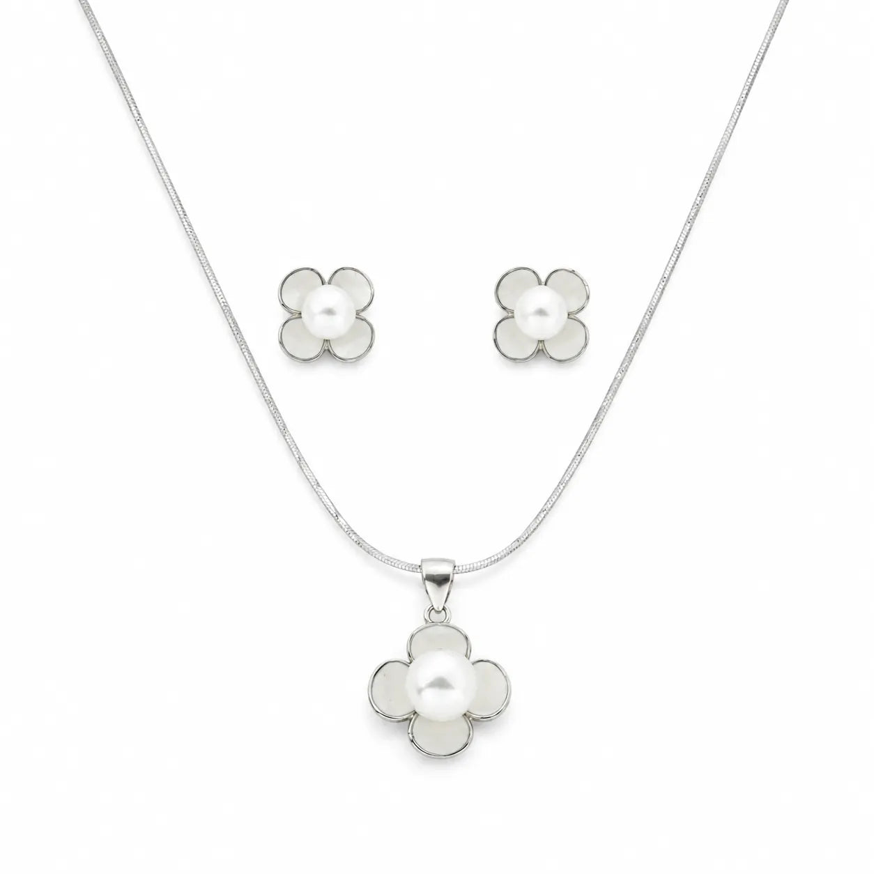 Moonbloom Rhodium Pendant Set with Removable Snake Chain 3