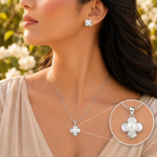 Moonbloom Rhodium Pendant Set with Removable Snake Chain 4