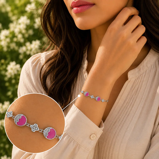 Pink Eye Candy Studded Rhodium Bracelet for Women 2