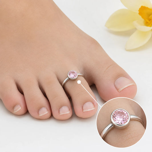 Pink Singularity Rhodium Toe Rings 2