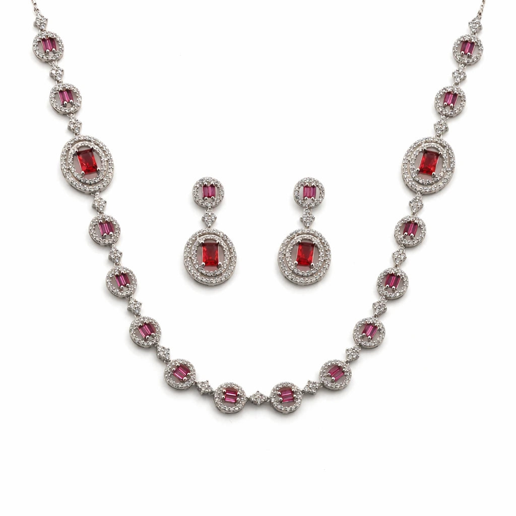 Scarlet Drops Rhodium Necklace Set 3