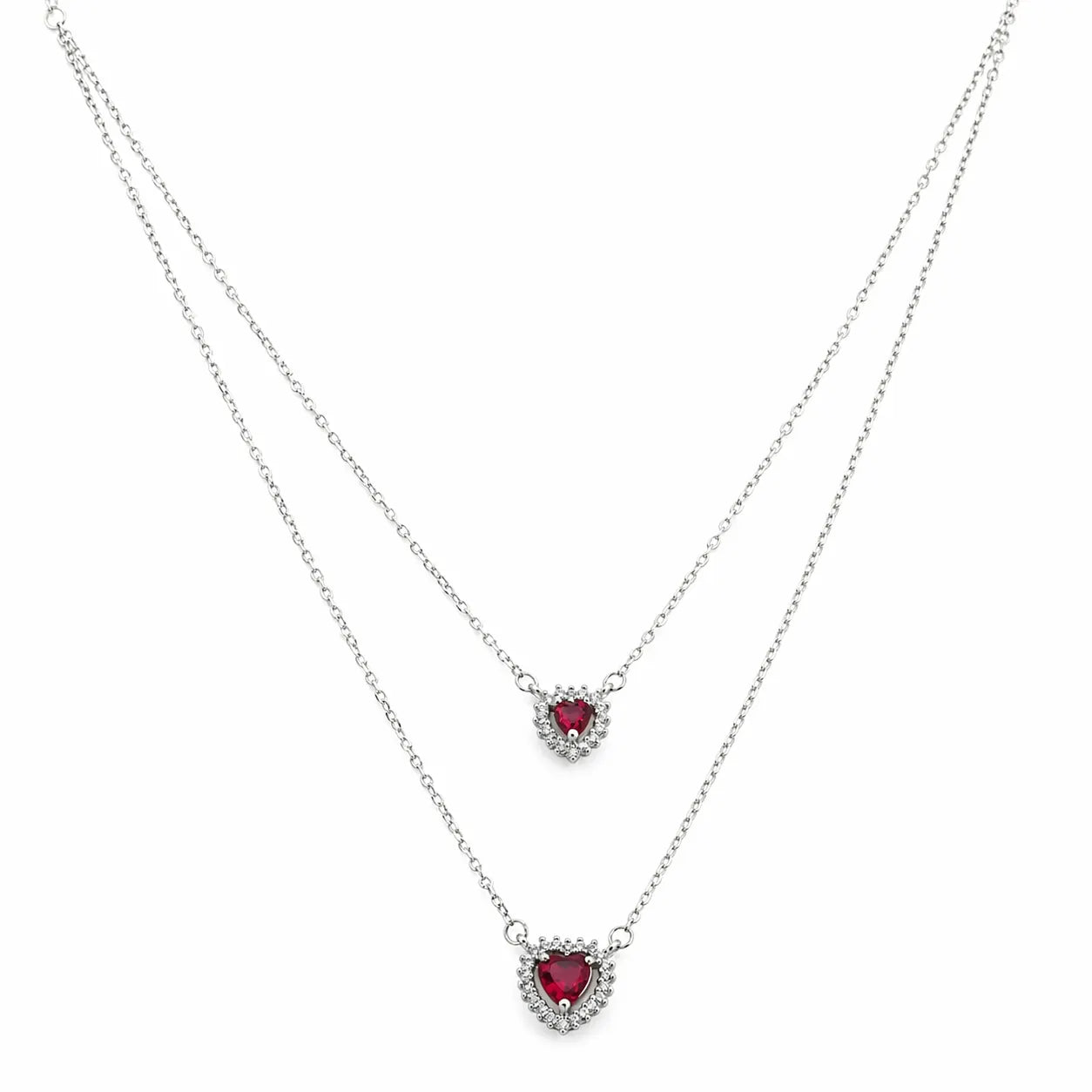 Scarlet Heart Layered Rhodium Necklace 3