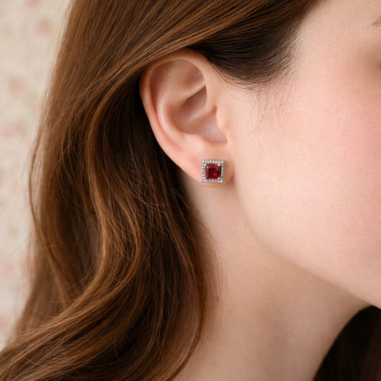 Scarlet Square Rhodium Earrings 2