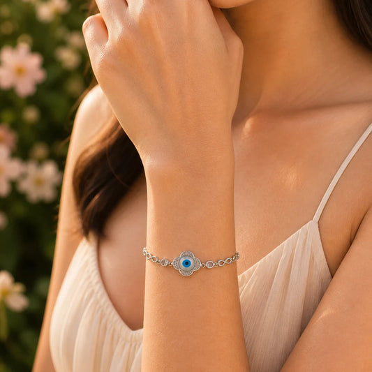 The Guardian Studded Evil Eye Rhodium Bracelet for Women 2