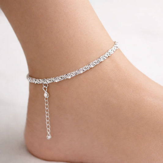 White Starlit Zirconia Minimal Anklet 8